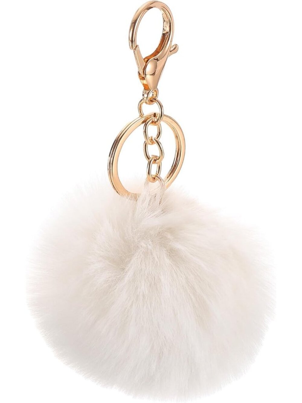 Pom Pom Beige Cute Faux Rabbit Fur Puff Ball Purse Plush Fashionable Keychain